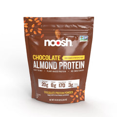 NOOSH almond protein powder chocolate tub with 20 g protein per serving for shakes and smoothies