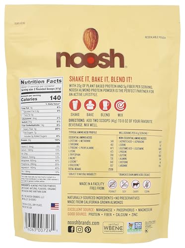 NOOSH vanilla almond protein powder scoop, ready to mix into shakes
