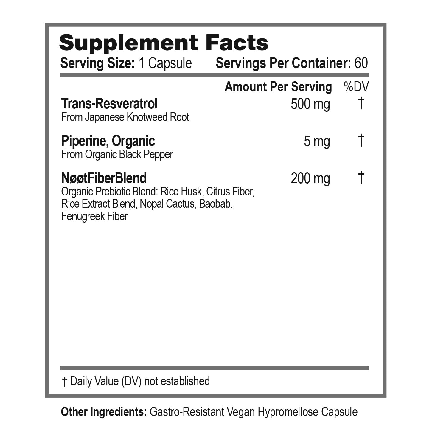 NOOT Trans-Resveratrol packaging box showcases eco-friendly, USA-made quality.