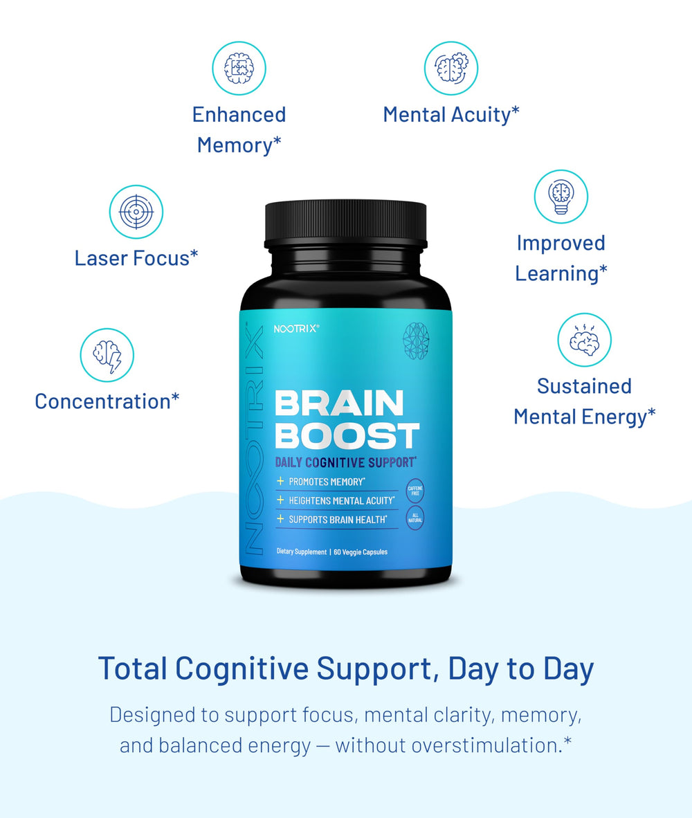 Nootrix Brain Boost gluten- and dairy-free icon indicating suitable dietary options.