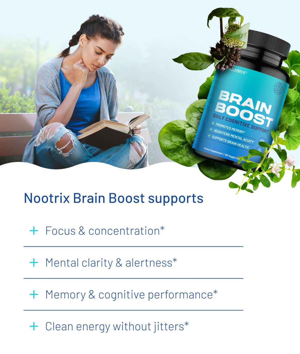 Nootrix Brain Boost gingko biloba label emphasizing antioxidant-rich cognitive wellness.