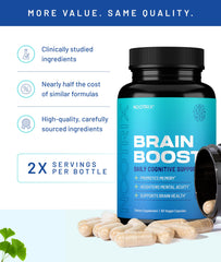 Nootrix Brain Boost packaging box communicates caffeine-free, USA-made GMP quality.