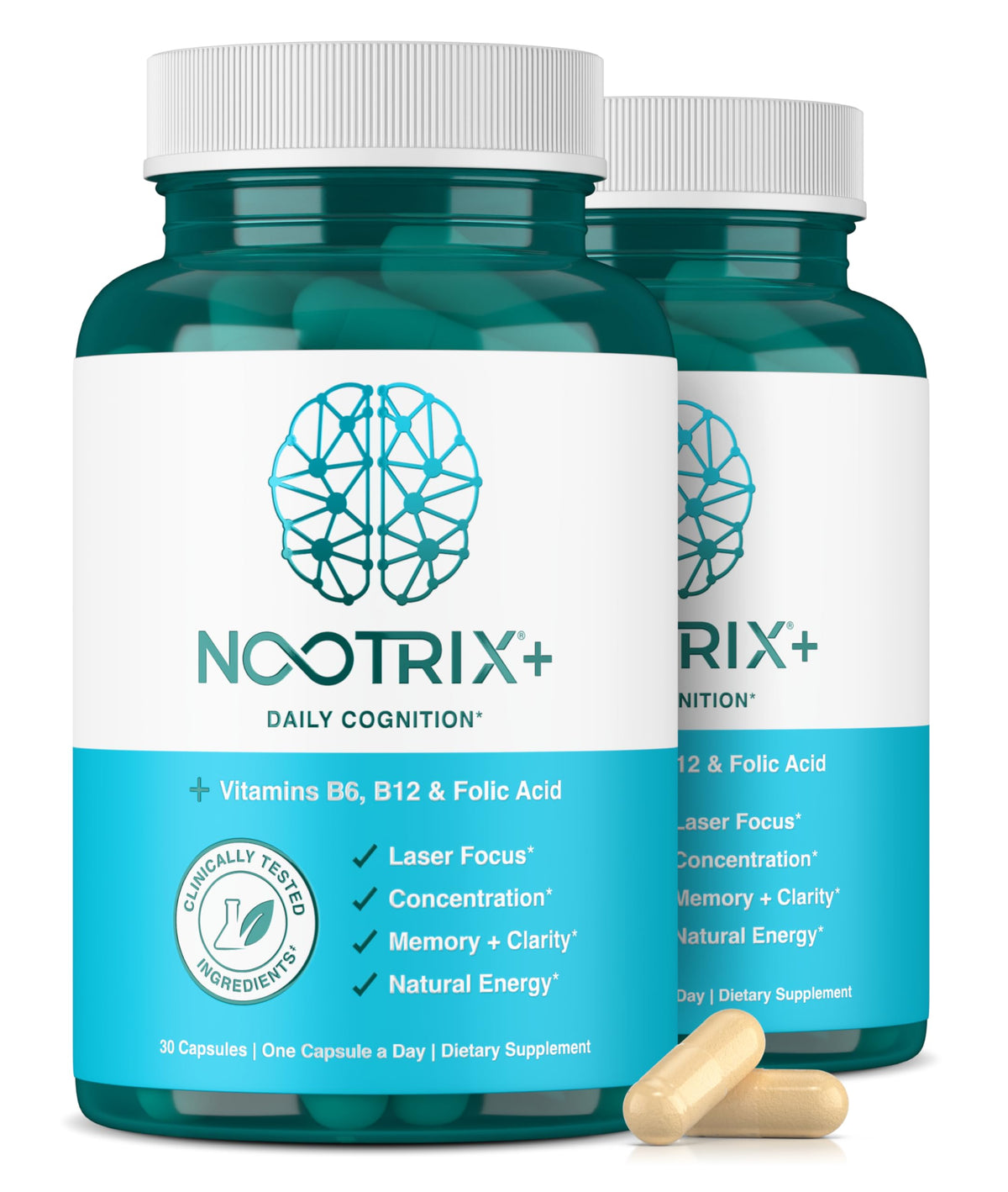 Nootrix Brain Plus bottle front for daily focus and mental clarity.