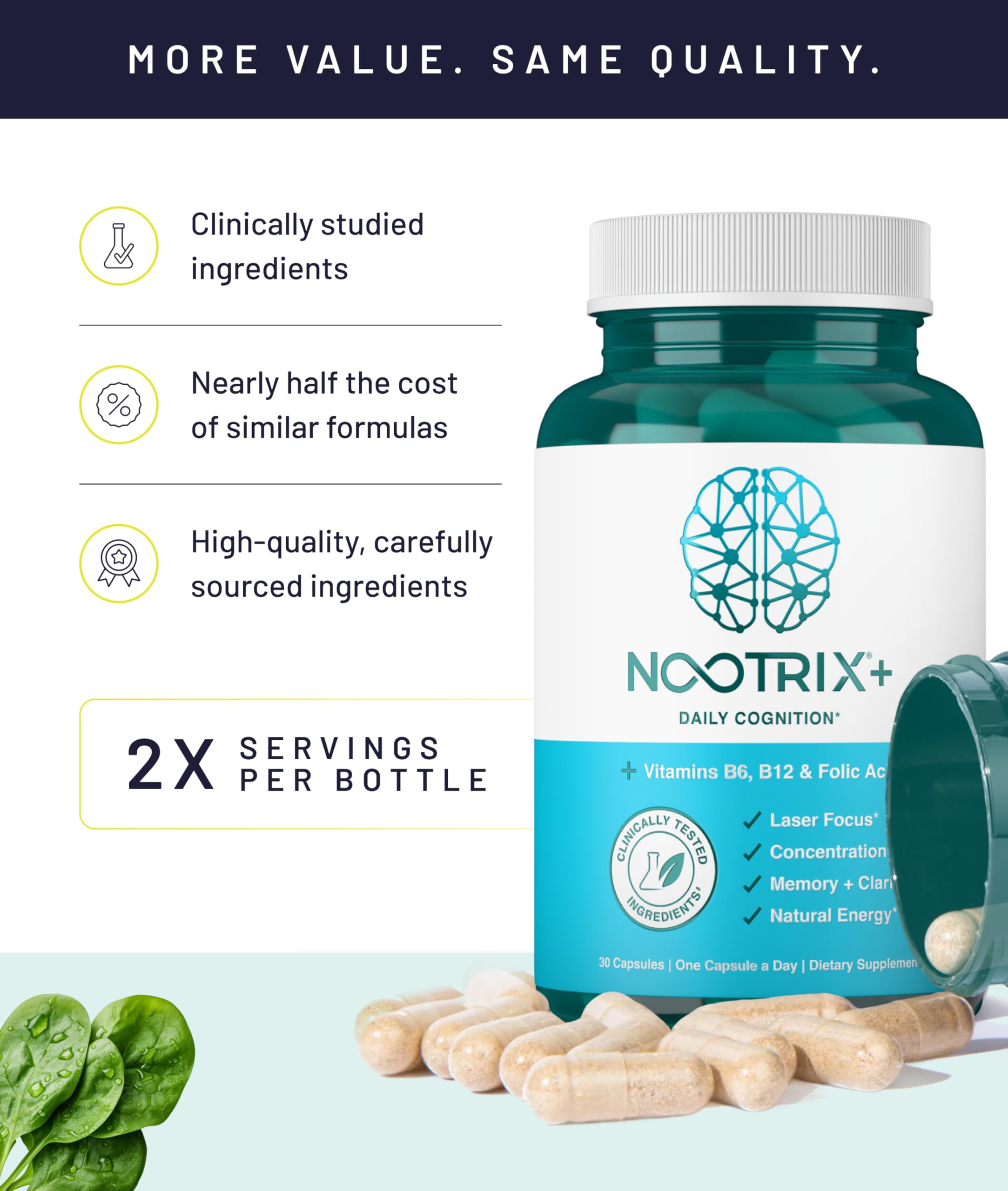 Nootrix Brain Plus bottle with water, ready for a brain health ritual.