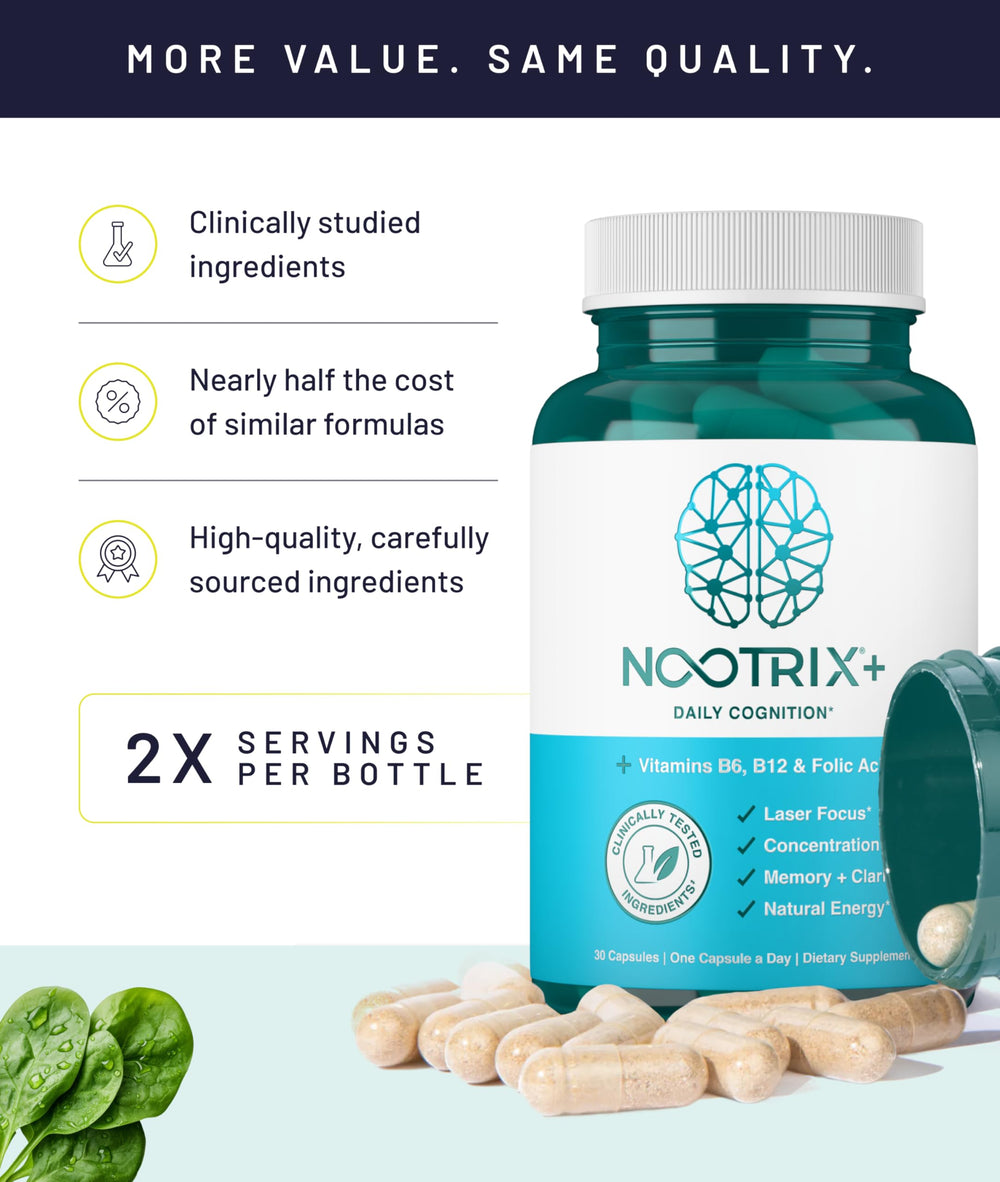 Nootrix Brain Plus bottle with water, ready for a brain health ritual.