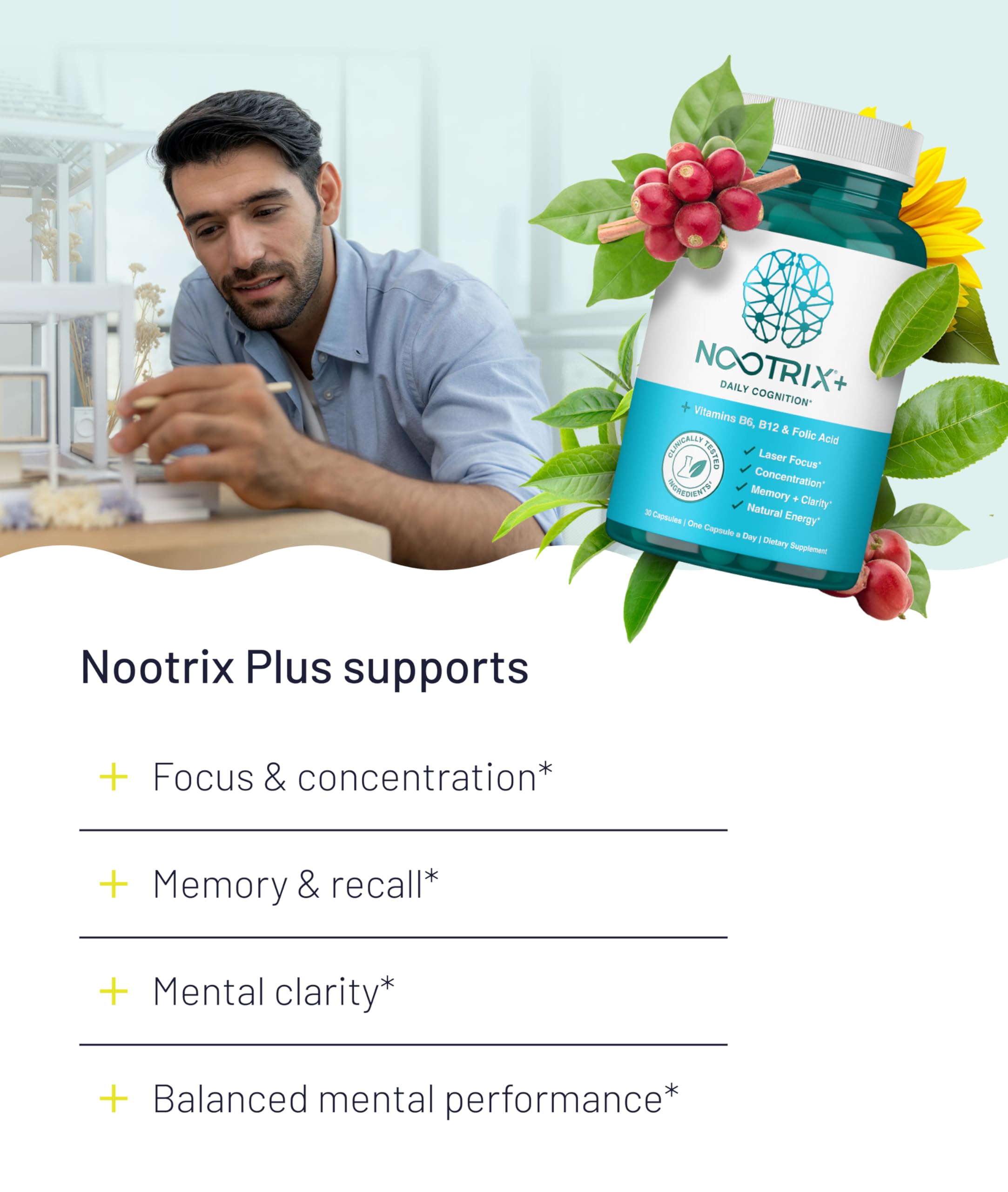 Nootrix Brain Plus on desk during study for improved concentration.