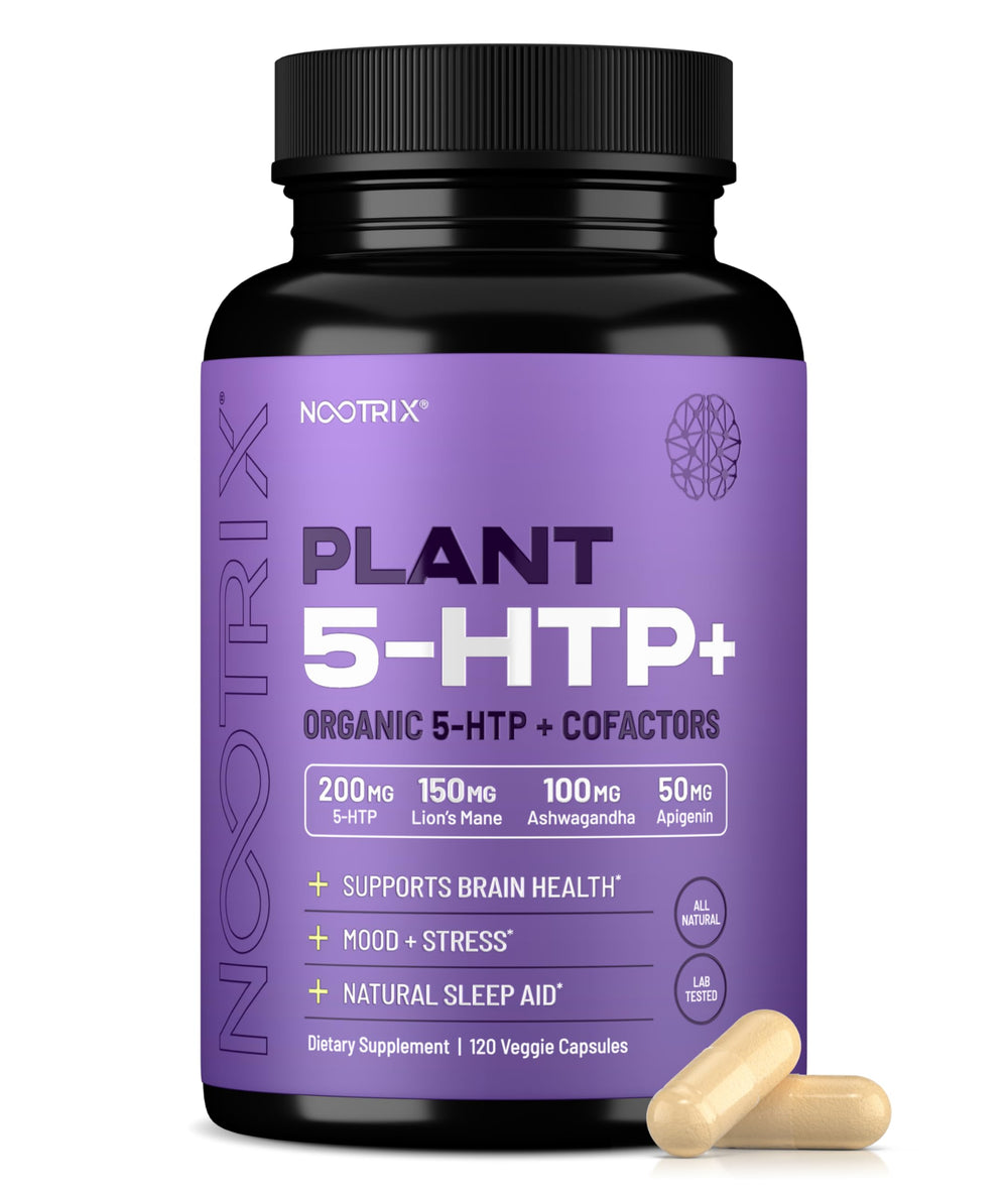 Nootrix Organic 5HTP Plus bottle promotes restful sleep and daytime focus.
