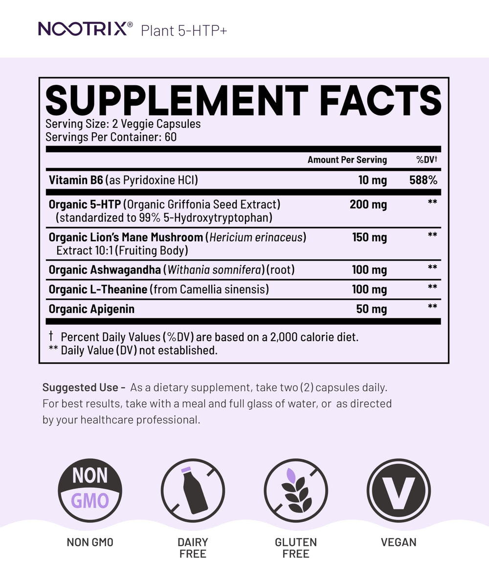 Nootrix Organic 5HTP Plus front package shot for mood and energy potential.