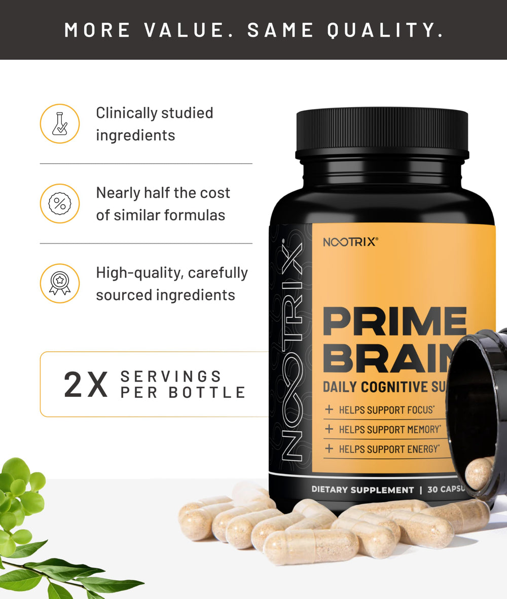 Nootrix Prime Brain label detail showing key ingredients for cognitive support.