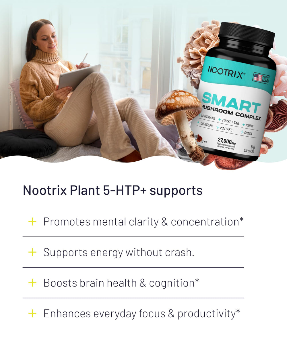 Nootrix Smart Mushrooms capsules poured for easy daily use and portability.
