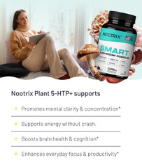 Nootrix Smart Mushrooms capsules poured for easy daily use and portability.