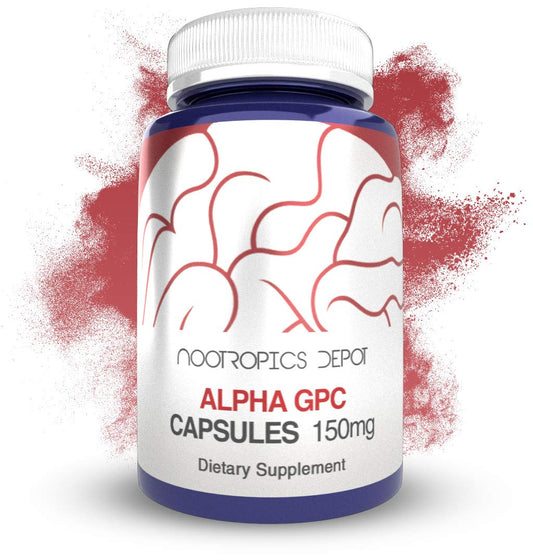 Nootropics Depot Alpha GPC capsules bottle front view for cognitive support