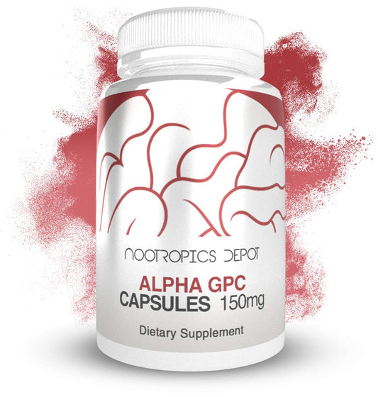 Nootropics Depot Alpha GPC label close-up showing purity and potency