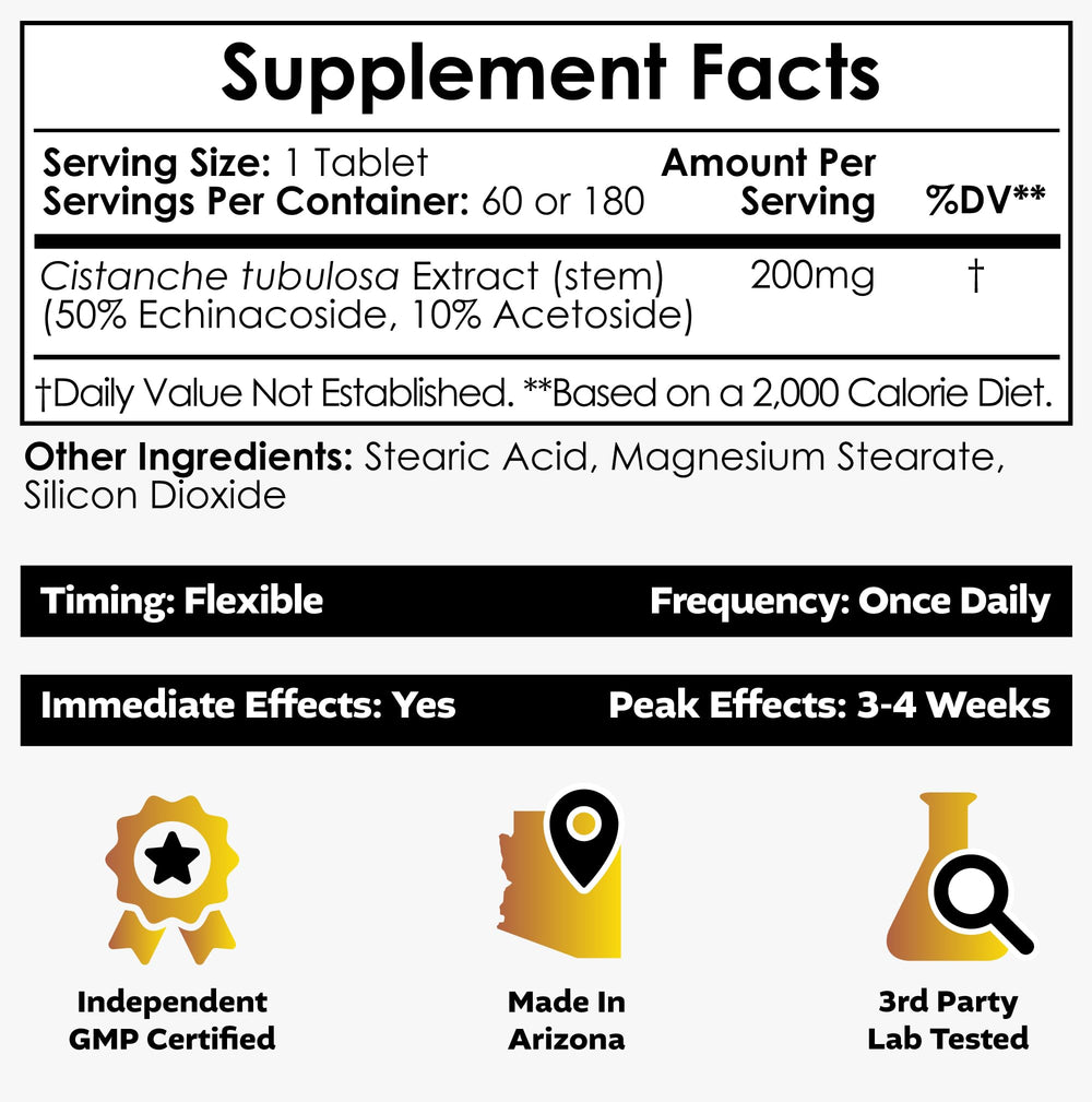 Nootropics Depot cistanche ingredients panel highlights echinacoside and verbascoside.