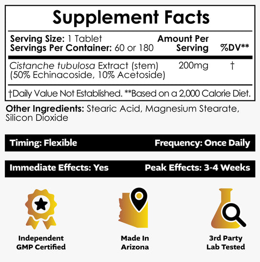 Nootropics Depot cistanche ingredients panel highlights echinacoside and verbascoside.