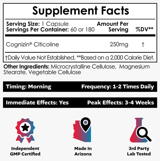 Cognizin Citicoline capsules bottle with label for cognitive clarity