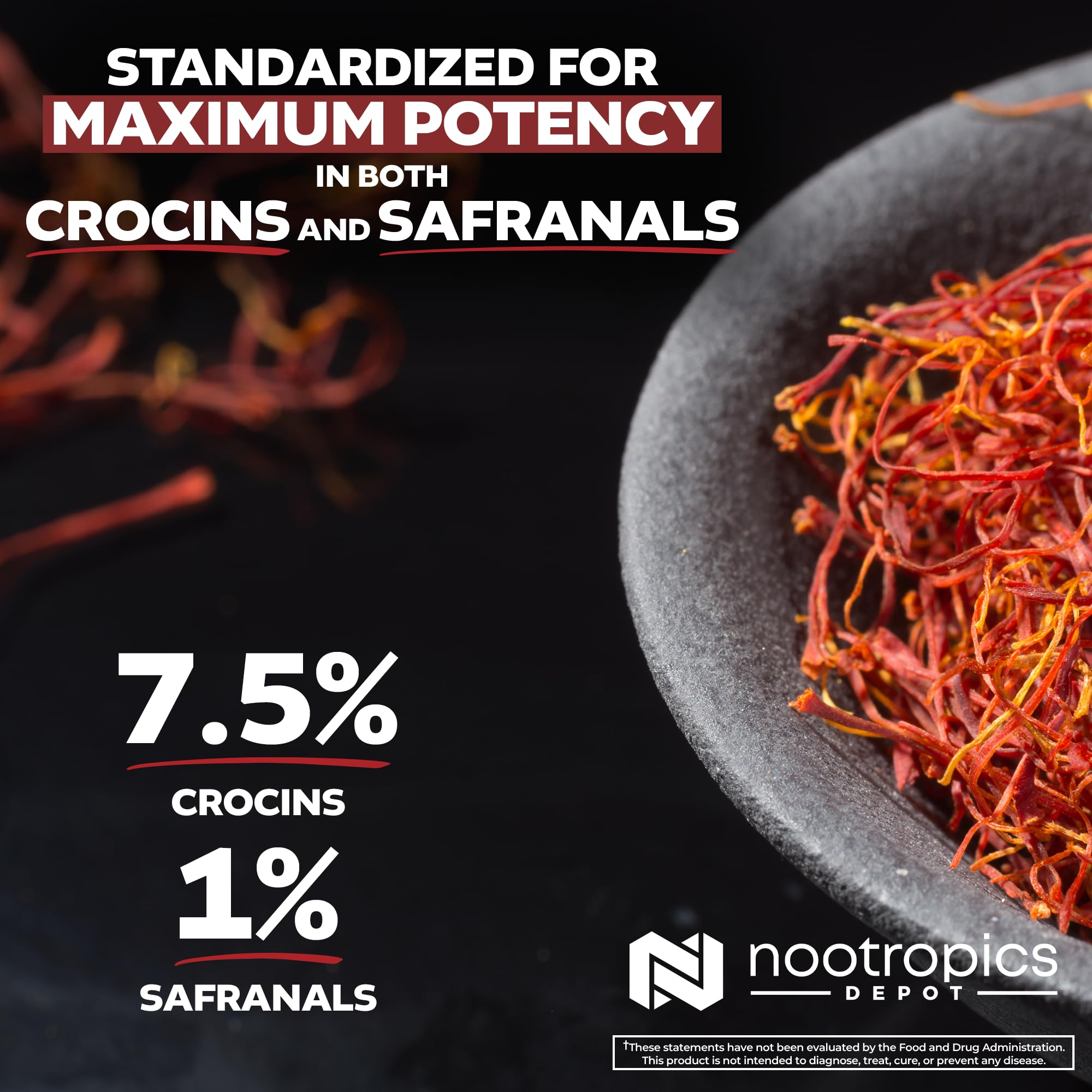 Nootropics Depot crocins and safranals content visual for eye health support.