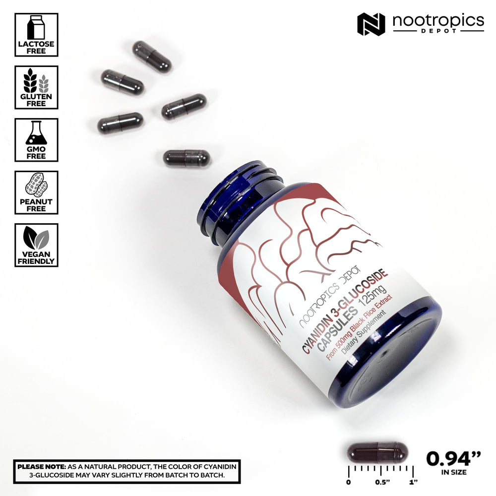 Nootropics Depot Cyanidin 3-Glucoside lab-tested label emphasizes purity and potency.