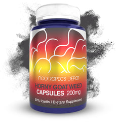 Nootropics Depot Horny Goat Weed capsules front label highlighting potent icariin