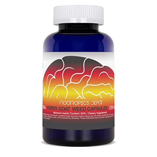 Nootropics Depot capsules highlight 50% icariin content for potency.