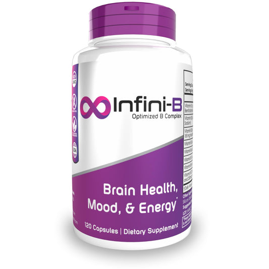 Nootropics Depot Infini-B Advanced B-Complex bottle front view for daily energy support