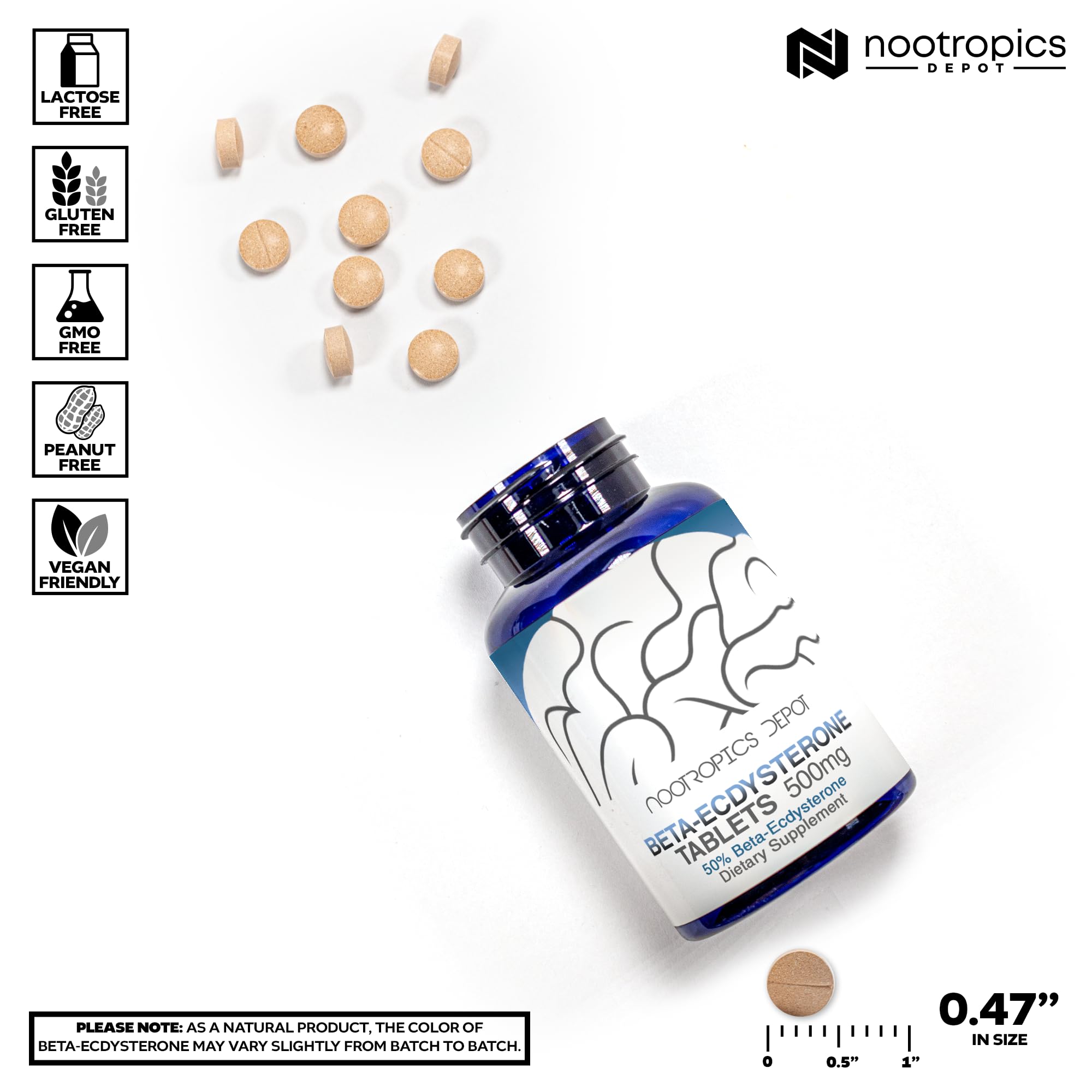 Lab-tested seal on Nootropics Depot Beta Ecdysterone packaging indicating quality controls.