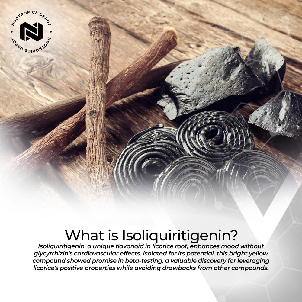 Licorice root source illustration emphasizes botanical origin of formulation.