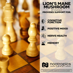 Nootropics Depot Lions Mane capsules being dispensed from bottle
