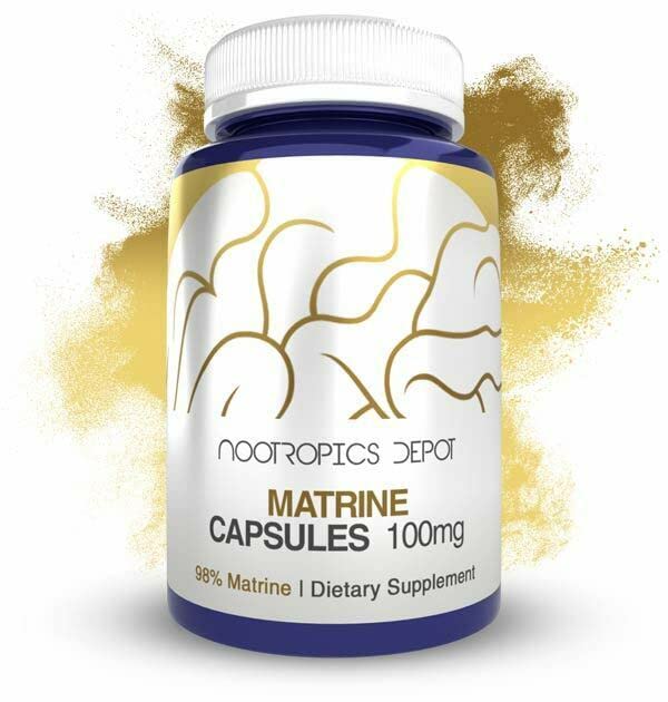 Nootropics Depot Matrine capsules bottle front with 100 mg potency for mood support