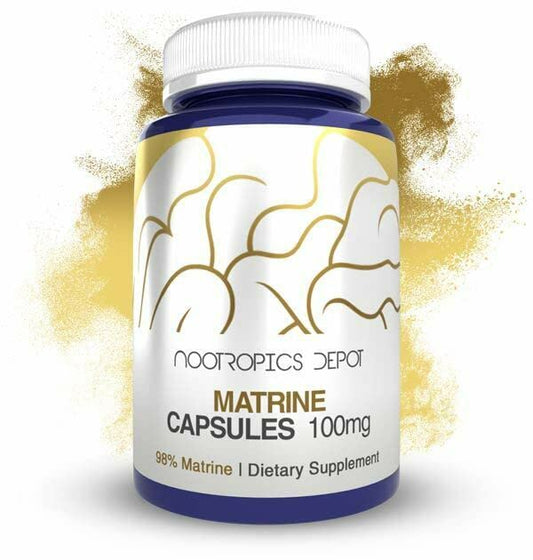 Nootropics Depot Matrine capsules bottle front with 100 mg potency for mood support