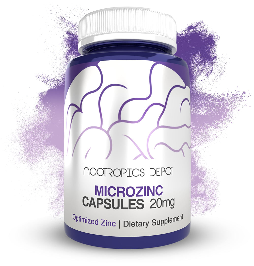 Nootropics Depot MicroZinc capsules in a bottle for daily immune support.