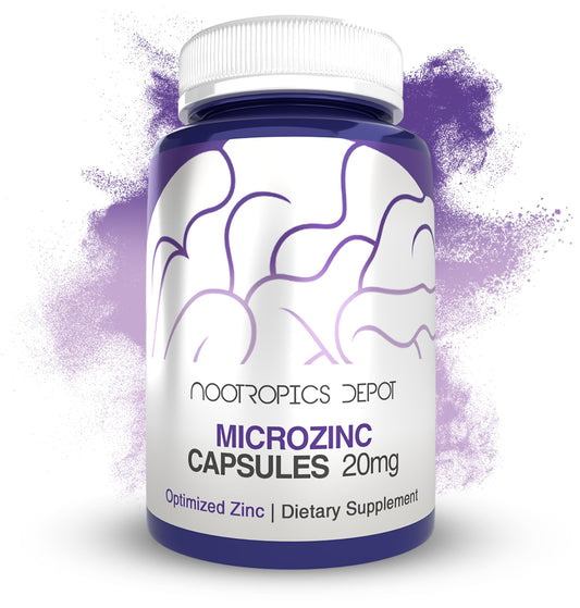 Nootropics Depot MicroZinc capsules in a bottle for daily immune support.