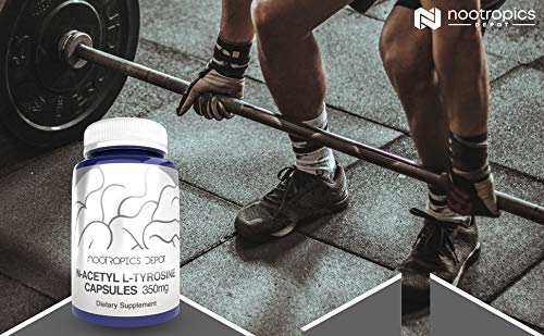 Front label of Nootropics Depot N-Acetyl L-Tyrosine showing cognitive support ingredients