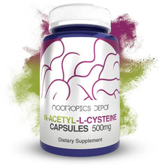 Nootropics Depot NAC capsules bottle front showing 500 mg dosage for liver support