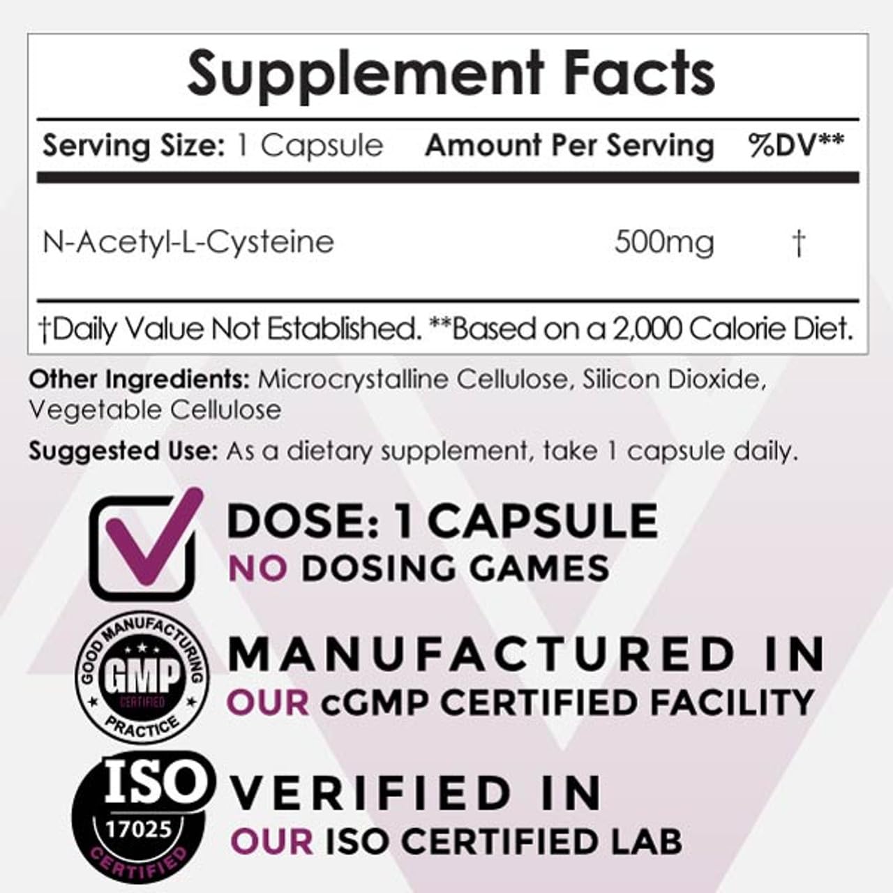 Nootropics Depot NAC capsules label closeup highlighting quality and purity