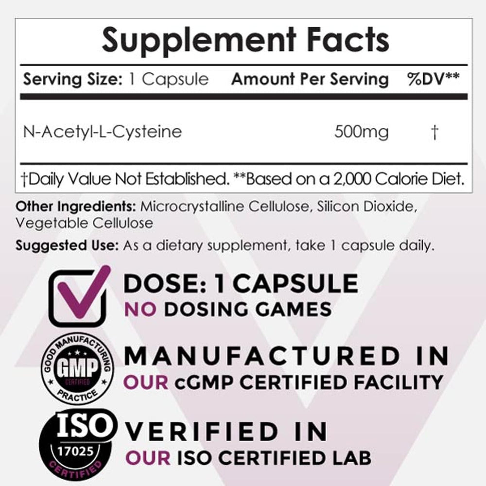 Nootropics Depot NAC capsules label closeup highlighting quality and purity