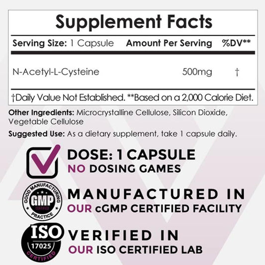 Nootropics Depot NAC capsules label closeup highlighting quality and purity