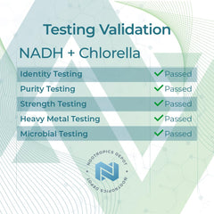 Package design emphasizes stability with chlorophyll in NADH blend.