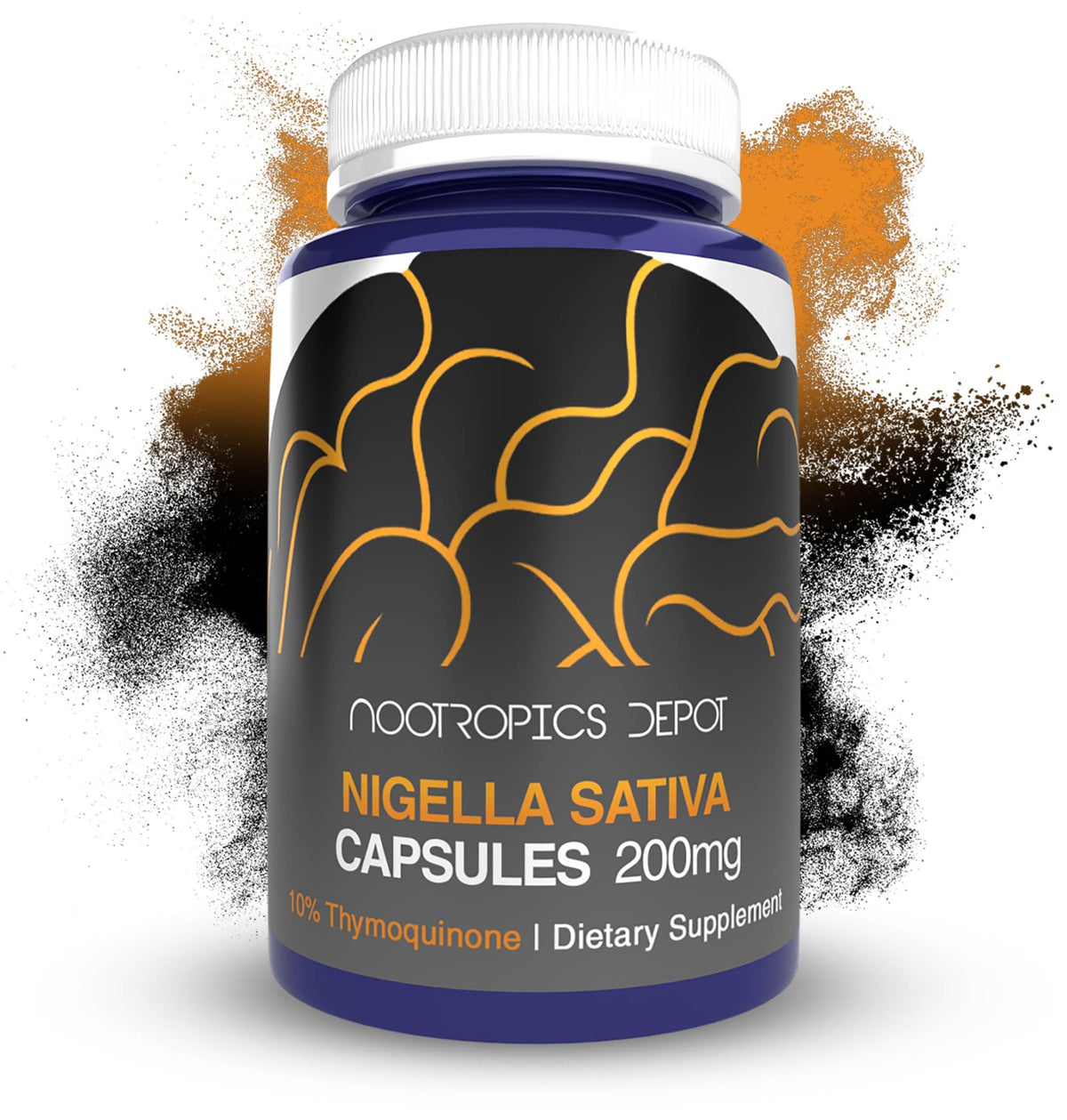 Nootropics Depot Nigella Sativa capsules in bottle front suggesting brain support potential