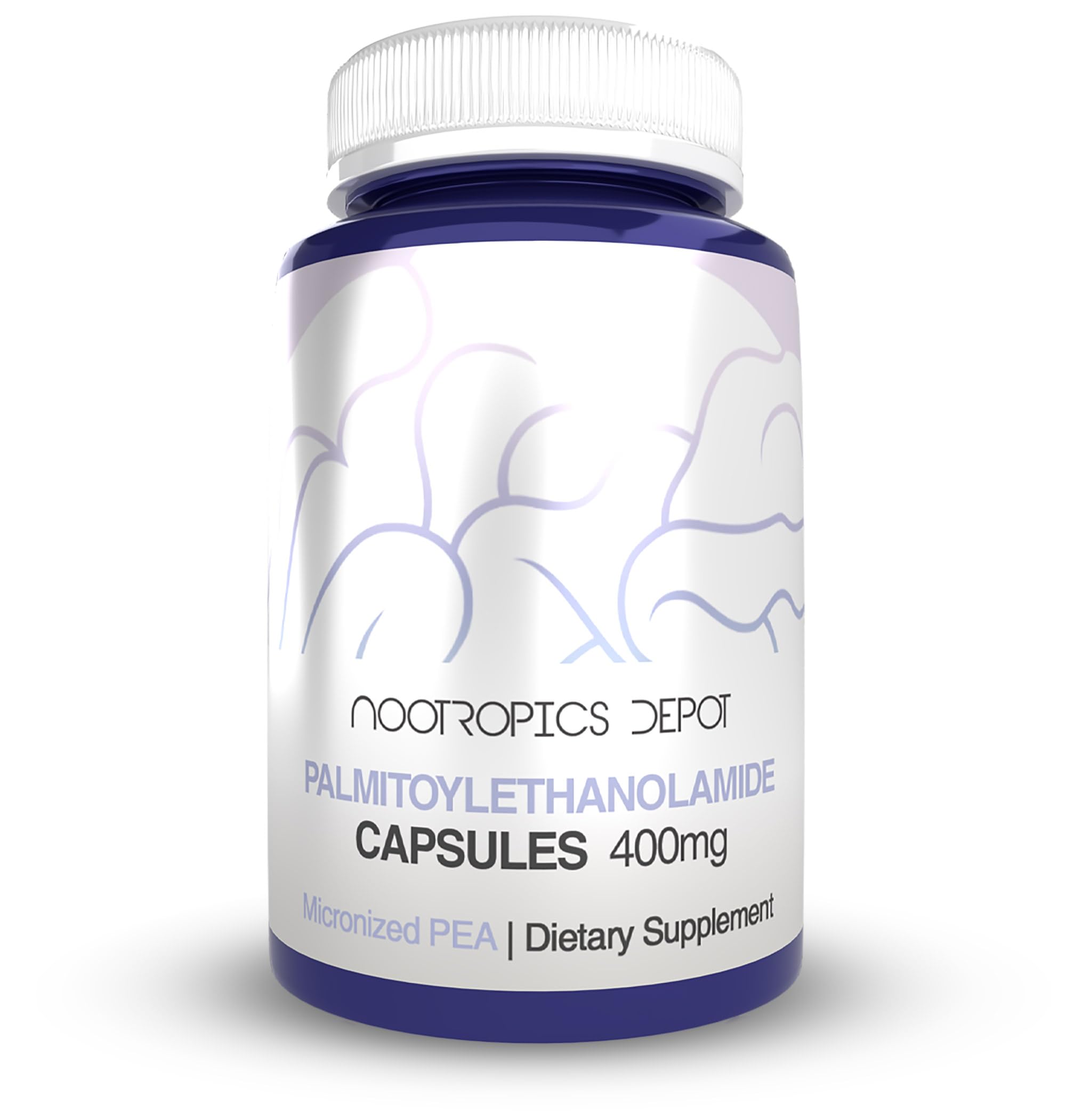 Nootropics Depot Palmitoylethanolamide capsules bottle front for daily comfort support.