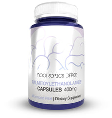 Nootropics Depot Palmitoylethanolamide capsules bottle front for daily comfort support.