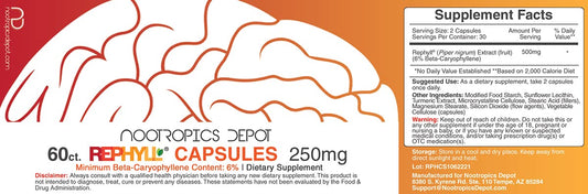 Nootropics Depot Rephyll label highlights beta-caryophyllene content