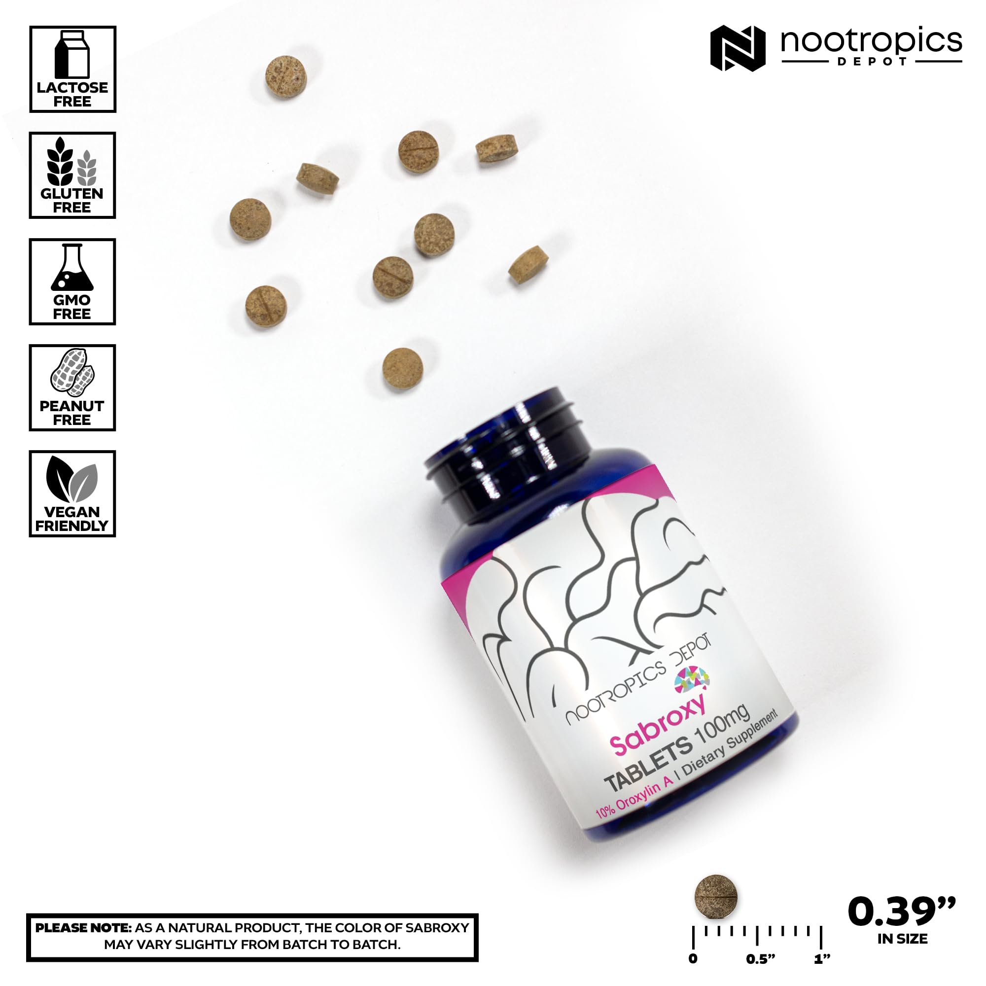 Nootropics Depot Sabroxy bottle on desk during study break.