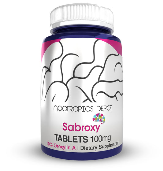 Nootropics Depot Sabroxy tablets front view for focused sessions.