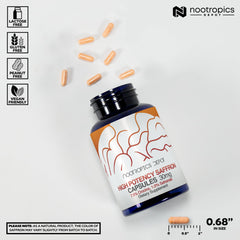 Nootropics Depot saffron capsules pour scene suggesting convenient daily use.