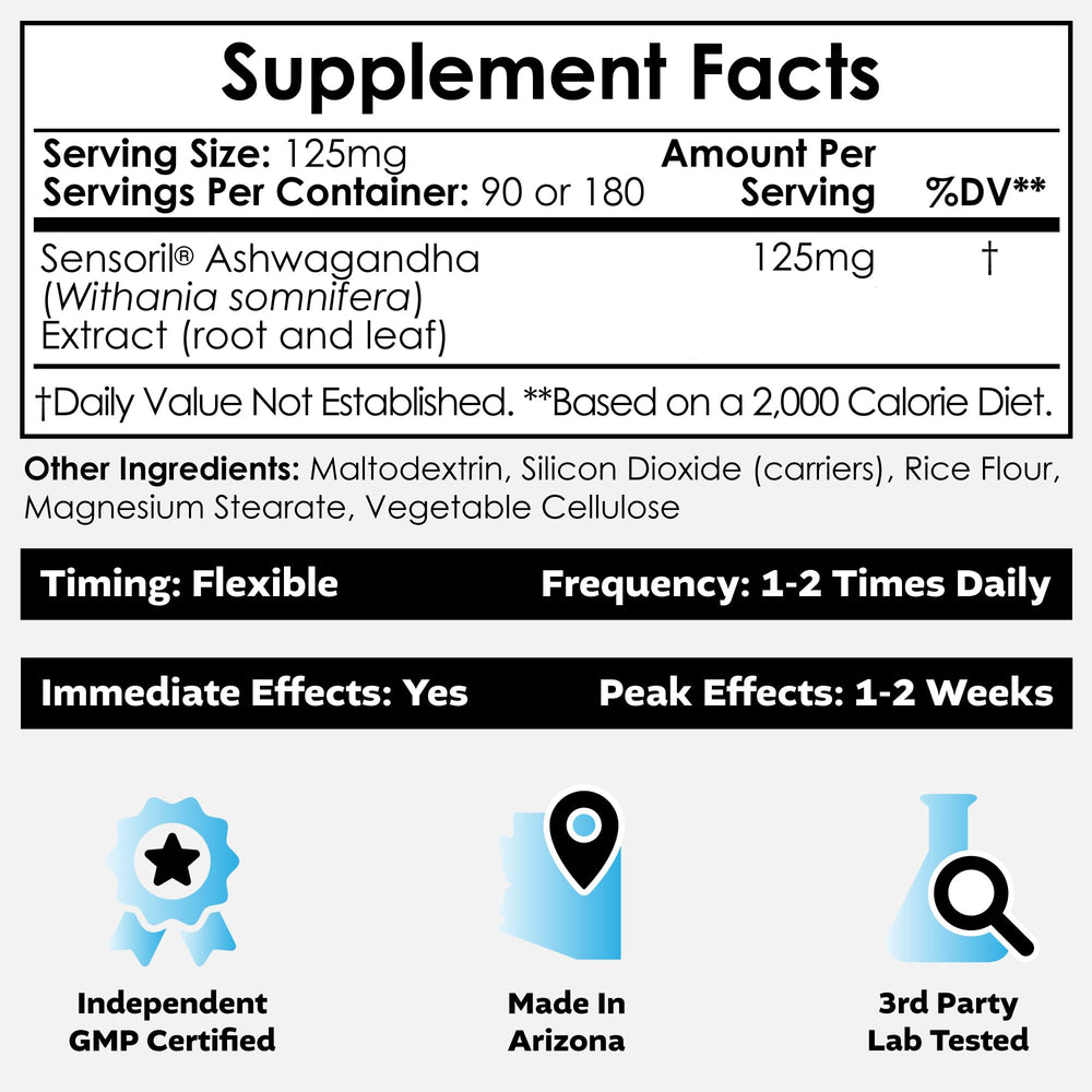 Nootropics Depot Sensoril 180-count bottle label for daily use