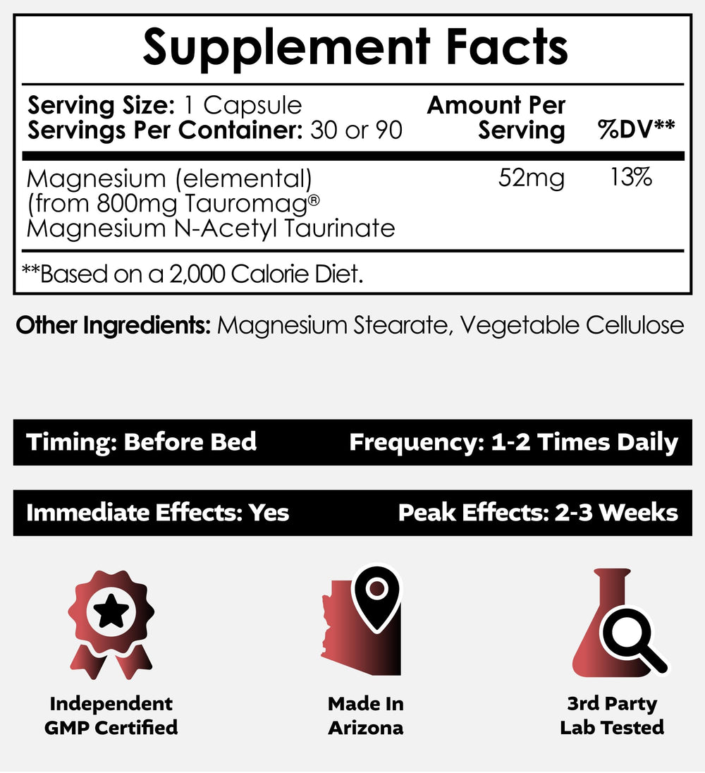 Nootropics Depot Tauromag bottle label closeup highlighting enhanced bioavailability