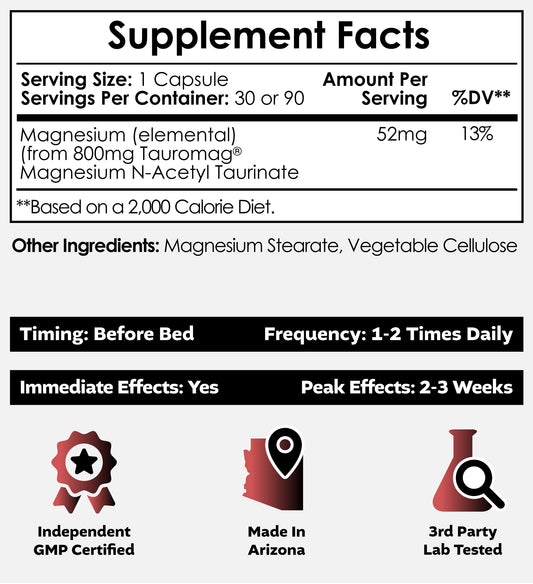 Nootropics Depot Tauromag bottle label closeup highlighting enhanced bioavailability