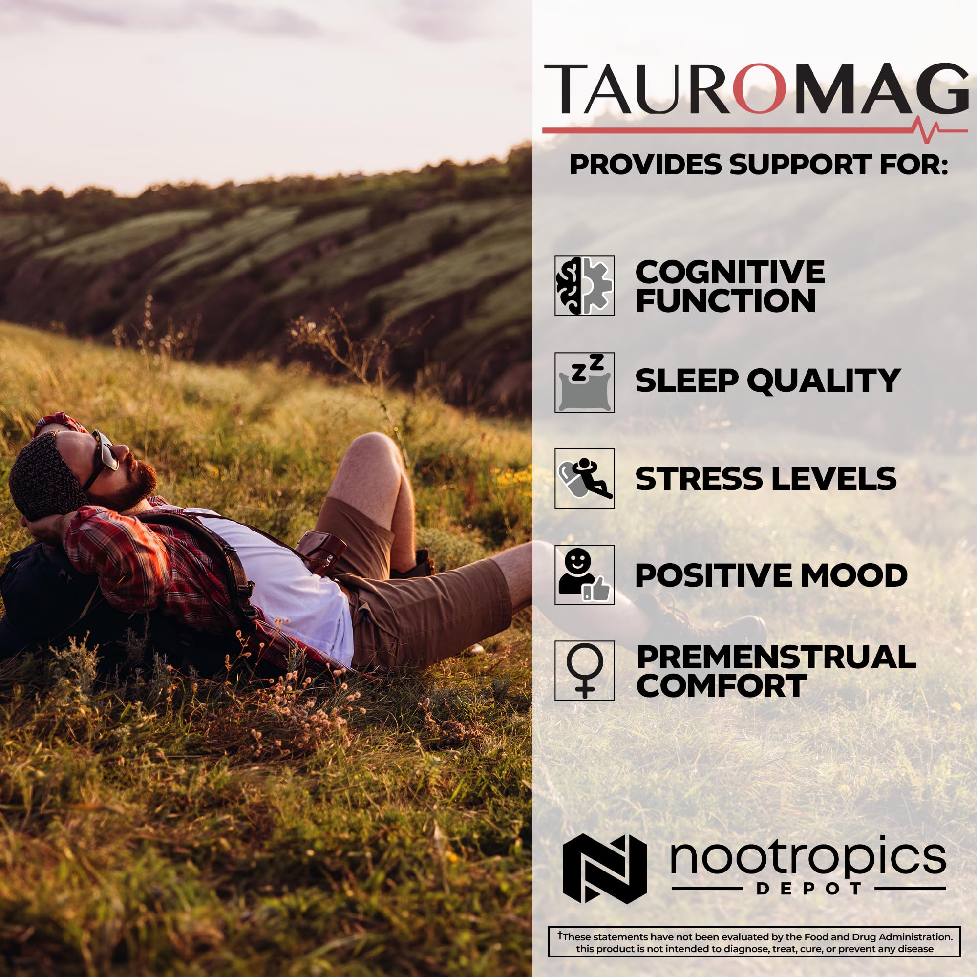 Nootropics Depot Tauromag bottle open with capsules ready for nightly routine