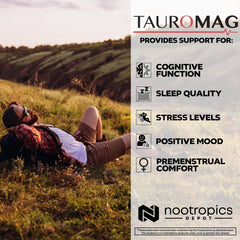 Nootropics Depot Tauromag bottle open with capsules ready for nightly routine